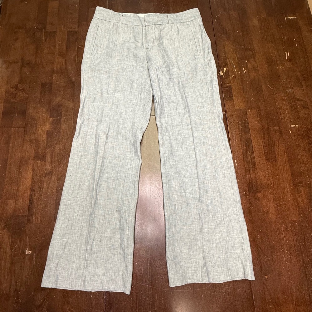 Banana Republic Martin Fit Pants Women 14 Blue 100% Linen Wide Leg Trousers